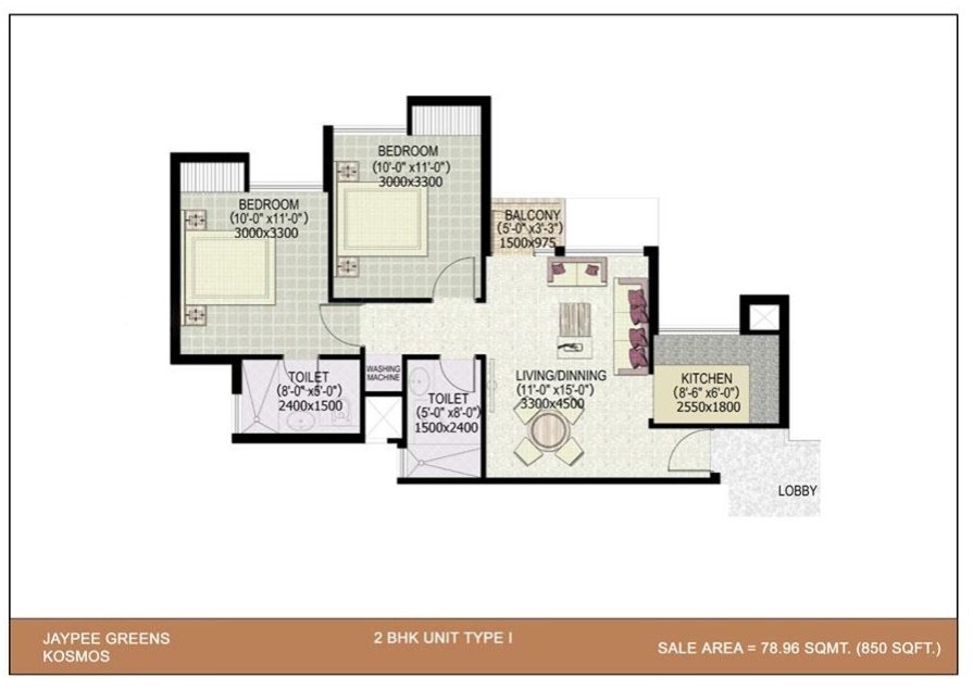 2 BHK floor plan