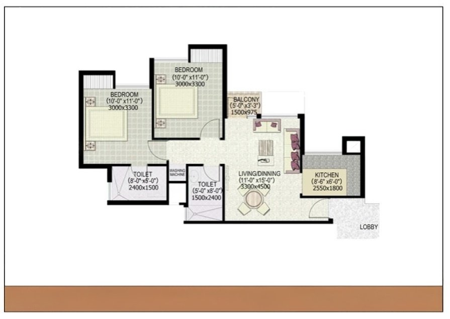 3 BHK floor plan
